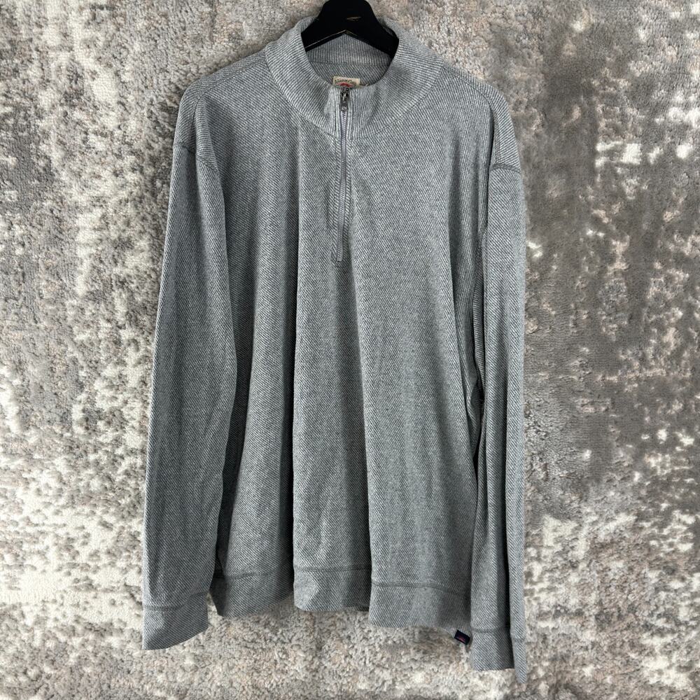 Faherty Sz XXL Organic Cotton Minimalist 1/4 Zip Mock Neck Sweater Gray Outdoor